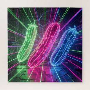 Neon Cyberpunk Glowing Cucumbers Jigsaw Puzzle