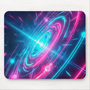 Neon Cyberpunk Glowing Galaxy Light Trails Mouse Pad