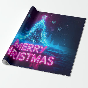 Neon Cyberpunk Merry Christmas – Futuristic Holida Wrapping Paper