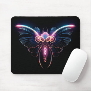 Neon Cyberpunk Moth Mouse Pad