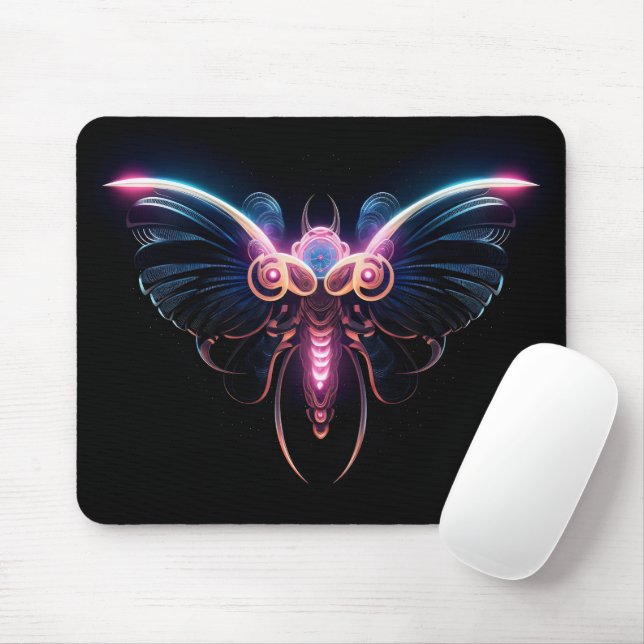 Neon Cyberpunk Moth Mouse Pad (With Mouse)