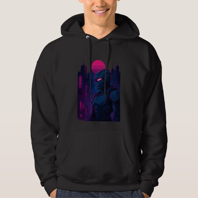 Neon Cyberpunk Robot Cityscape — Dreamframe_U8O Ed Hoodie (Front)