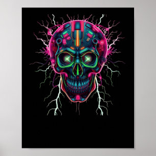 Neon Cyberpunk Skull – Futuristic Digital Art Stic Poster