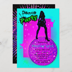 Neon Dance Birthday Party  Invitation
