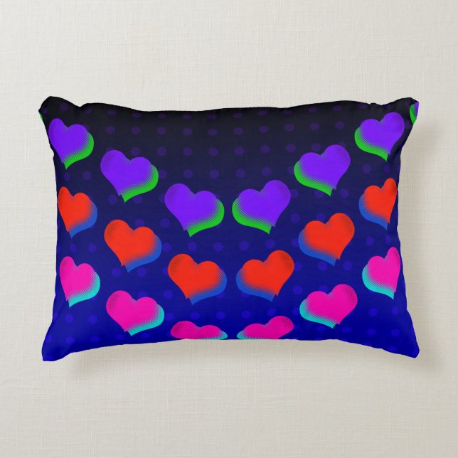 Neon Dark Hearts Retro Cartoon Fun Pattern Accent Pillow (Front)