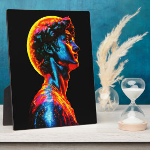 Neon David Statue  Plaque