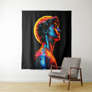 Neon David Statue Tapestry