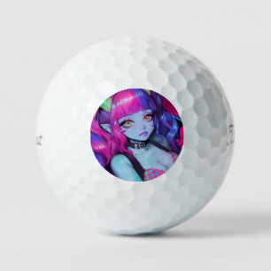 Neon Demon Girl Heart Eyes Golf Balls