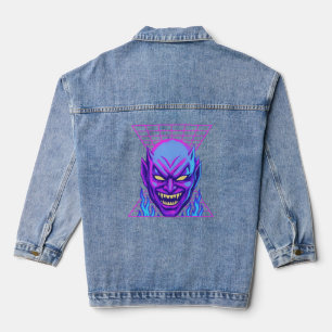 Neon Devil Synthwave Demon Head Retro Horror Denim Jacket