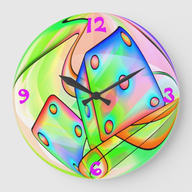 Neon Dice Black Light Rave Large Clock (Front)