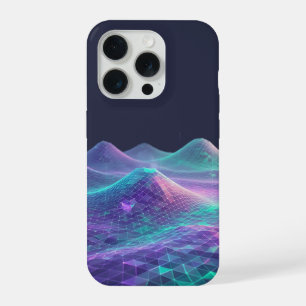 Neon Digital Mountains Grid Art - Tech Aesthetic D iPhone 15 Pro Case