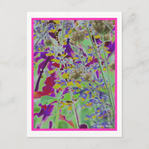 Neon digitized flower floral design background postcard