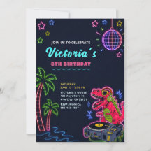 Neon Dinosaur Birthday Invitation