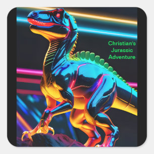 Neon Dinosaur Square Stickers