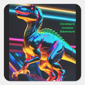 Neon Dinosaur Square Stickers