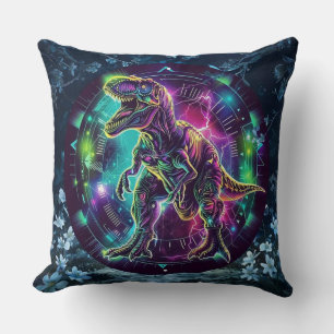 Neon Dinosaur Throw Pillow