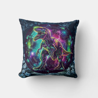 Neon Dinosaur Throw Pillow