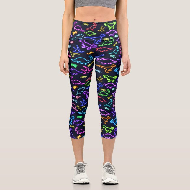 Neon Dinosaurs Capri Leggings (Front)