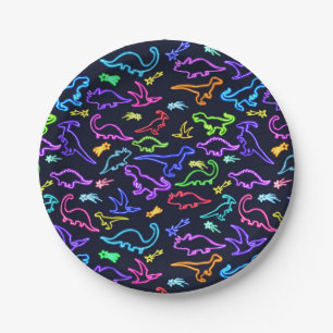 Neon Dinosaurs Paper Plate