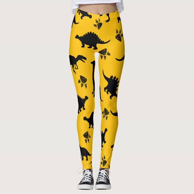 Neon dinosaurs, urban grunge pattern leggings (Front)