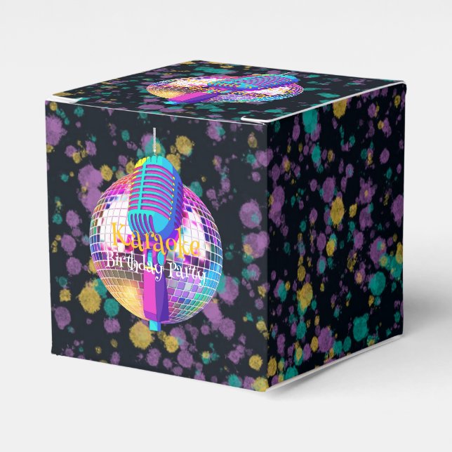 Neon Disco Ball Karaoke Birthday Party Favor Box (Front Side)