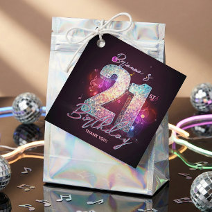 Neon Disco Ball Music Notes 21st Birthday Party Favour Tags