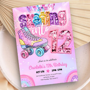 Neon Disco Roller Skating 12th Birthday Invitation
