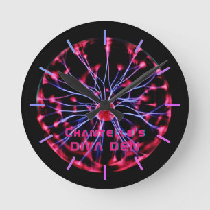 NEON DIVA DEN - Plasma Ball Personalized Round Clock