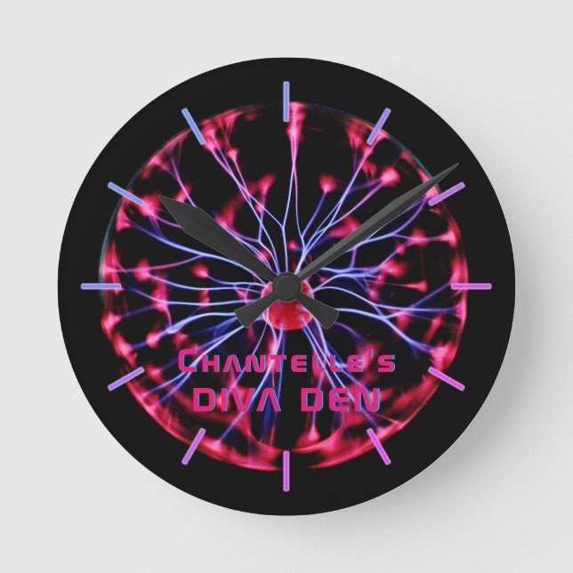 NEON DIVA DEN - Plasma Ball Personalized Round Clock (Front)