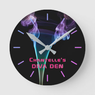 NEON DIVA DEN - Smokey Lights Girls Personalized Round Clock