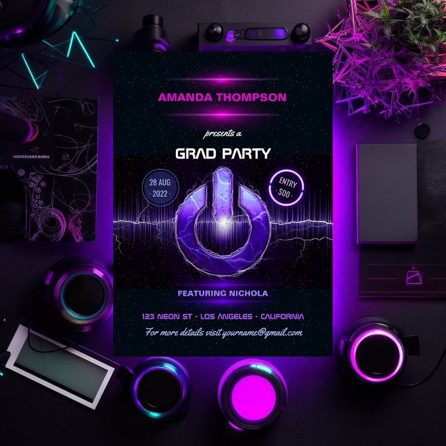 Neon DJ Music Graduation Party Invitation (Créateur téléchargé)