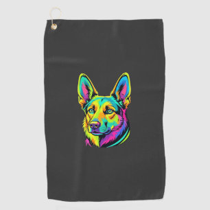Neon Dog Colorful Vector Portrait Golf Towel