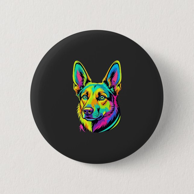 Neon Dog Colourful Vector Portrait 2 Inch Round Button (Front)