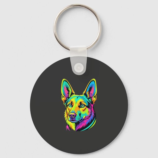 Neon Dog Colourful Vector Portrait Keychain (Front)