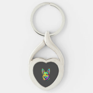 Neon Dog Colourful Vector Portrait Keychain