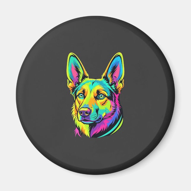 Neon Dog Colourful Vector Portrait Magnet (Front)