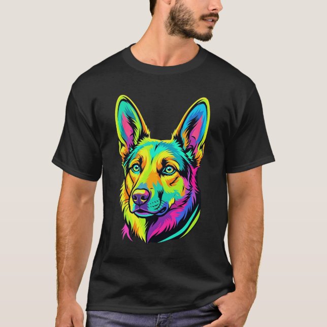 Neon Dog Colourful Vector Portrait T-Shirt (Front)