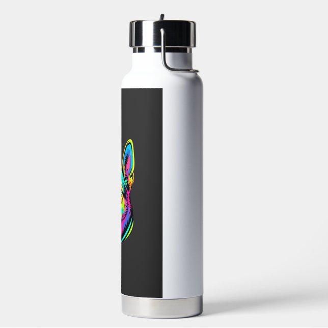 Neon Dog Colourful Vector Portrait Water Bottle (Left)