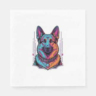 Neon Dog Portrait Vintage Engraving Graphic_1 Napkin
