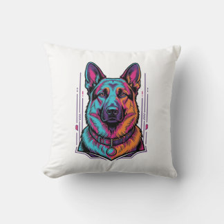 Neon Dog Portrait Vintage Engraving Graphic_1 Throw Pillow