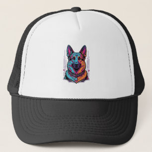 Neon Dog Portrait Vintage Engraving Graphic_1 Trucker Hat