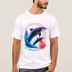 Neon Dolphin Wave – Futuristic Retro Ocean Art   V T-Shirt