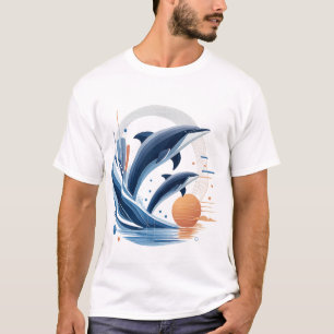 Neon Dolphin Wave – Futuristic Retro Ocean Art   V T-Shirt