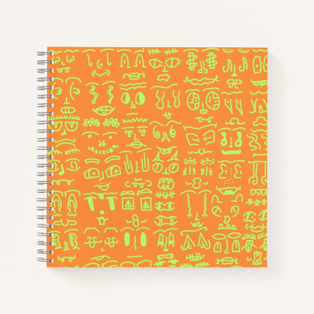 Neon Doodle Notebook - Vibrant Orange and Green Ha (Front)