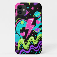 Neon Doodle Pattern Phone Case on Black