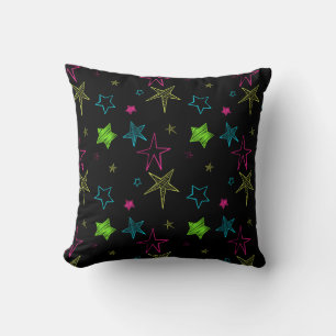 Neon Doodle Stars Pillow