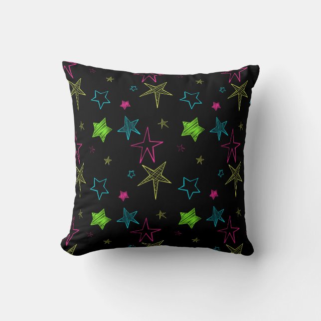 Neon Doodle Stars Pillow (Front)