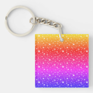 Neon Dots on Yellow Red and Purple-Blue Stripes Keychain