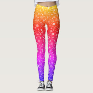 Neon Dots on Yellow Red and Purple-Blue Stripes Leggings