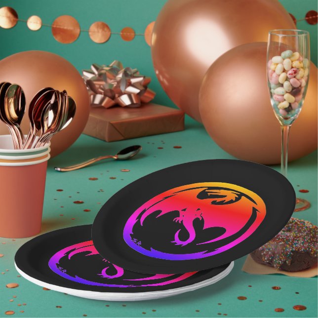 Neon Dragon black large paper plates (Multi)